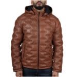 Giacca trapuntata in vera pelle da uomo con cappuccio, casual - Knighthood Store