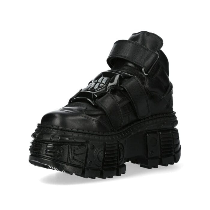 New Rock Boots Punk Rock WALL285-S2 Metallic Black Leather Gothic Boots - Knighthood Store