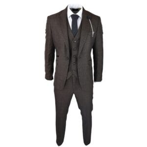 Traje de 3 piezas a cuadros para hombre, tweed negro y marrón, corte entallado, para boda, clásico - Knighthood Store