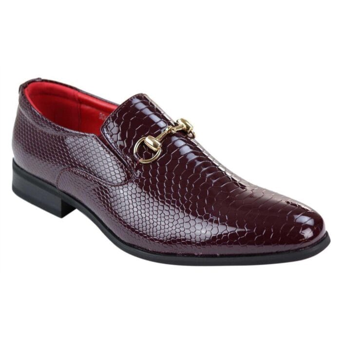 Herrenschuhe aus schwarzem Lackleder mit glänzender PU-Schlangen-Krokodilleder und goldener Schnalle - Knighthood Store