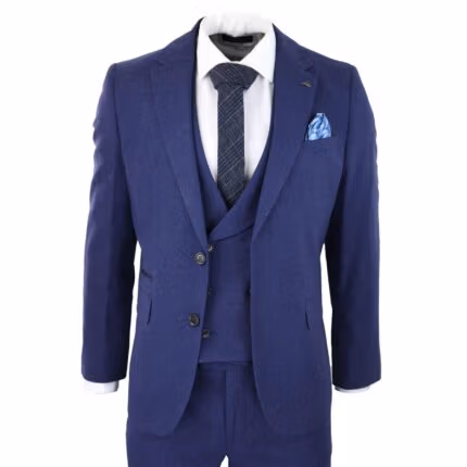 Mens Wool 3 Piece Blue Suit Double Breasted Waistcoat Wedding Party Vintage 1920s - Knighthood Store
