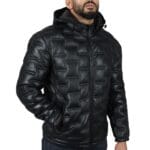 Giacca trapuntata in vera pelle da uomo con cappuccio, casual - Knighthood Store