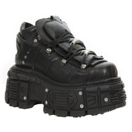 New Rock M-TANK106-C2 Unisex Black 100% Leather Goth Platform Space Shoes - Knighthood Store