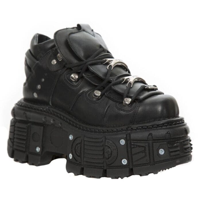 New Rock M-TANK106-C2 Unisex Black 100% Leather Goth Platform Space Shoes - Knighthood Store