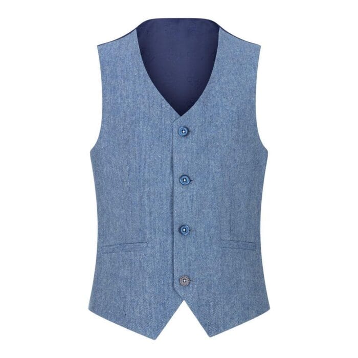 Abito da ragazzo in tweed azzurro chiaro, 3 pezzi, in lana, stile vintage anni '20, classico, con gilet a 4 tasche - Knighthood Store