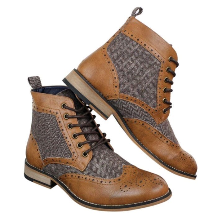 Stivaletti da uomo in pelle con punta a spina di pesce in tweed Blinders Sherlock Vintage Classic - Knighthood Store