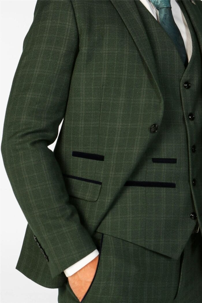Men's Blazer Green Checked Tailored Fit Formal Suit Jacket - Image 3