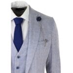 Mens 3 Piece Check Suit Tweed Light Blue Tailored Fit Wedding Peaky Classic - Knighthood Store