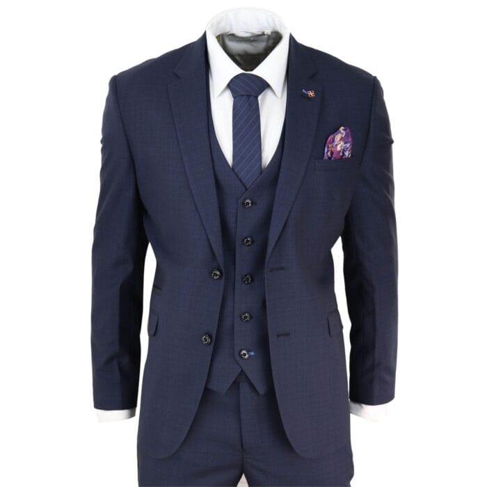 Abito da uomo 3 pezzi blu navy su misura, classico, retrò, vintage, per matrimonio, ballo di fine anno, ufficio - Knighthood Store