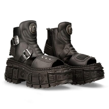 Botas New Rock BIOS106-V3, unisex, de piel vegana negra, estilo motero gótico - Tienda Knighthood