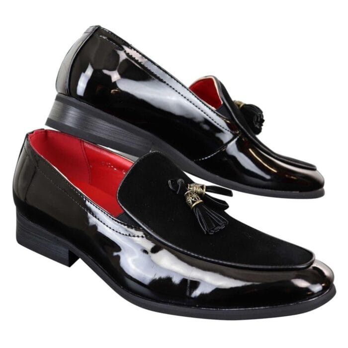 Mocasines de conducción para hombre, de piel sintética brillante, con borlas y charol, estilo informal elegante - Knighthood Store