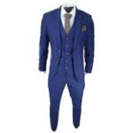 Costume 3 pièces bleu roi pour homme, bordure marron, classique, œil-de-perdrix, style vintage, pour marié - Knighthood Store