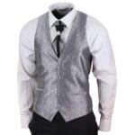 Costume de mariage 4 pièces pour homme, col châle, style vintage, noir et argent, avec cravate - Knighthood Store