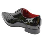 Mens Italian Design Black Red Laced Leather Shiny Patent Shoes Smart Casual - Knighthood Store