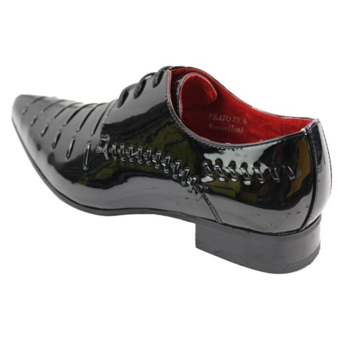 Mens Italian Design Black Red Laced Leather Shiny Patent Shoes Smart Casual - Knighthood Store