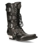 Bottes de cowboy western New Rock M-7993-s1 en cuir noir avec boucle - Knighthood Store