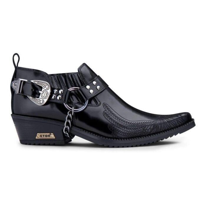 Zapatos estilo western de cuero genuino para hombre, con águila estadounidense, charol brillante, Wincklepickers, cinturón de cadena de metal, tacón cubano, vaquero de baile - Knighthood Store