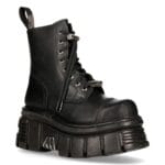 New Rock M-NewMILI083-S21 TOWER COMBAT BOOTS Black Leather Platform Biker Shoes - Knighthood Store