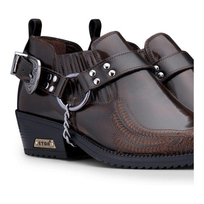 Zapatos estilo western de cuero genuino para hombre, con águila estadounidense, charol brillante, Wincklepickers, cinturón de cadena de metal, tacón cubano, vaquero de baile - Knighthood Store