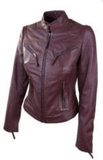 Chaqueta de motociclista azul marino de cuero auténtico para mujer - Knighthood Store