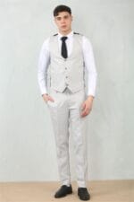 Men's 3 Piece Suit Stone Light Grey Tailored Fit Wedding Classic Prom Formal - Image 4