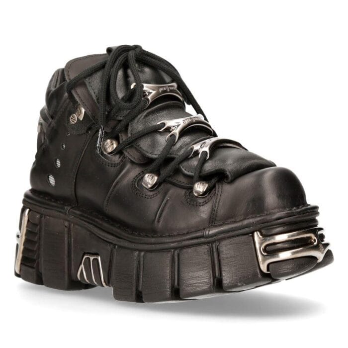 M106-s1 - Botas góticas de motociclista unisex New Rock Tower de cuero natural negro metalizado - Tienda Knighthood