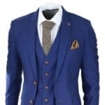 Costume 3 pièces bleu roi pour homme, bordure marron, classique, œil-de-perdrix, style vintage, pour marié - Knighthood Store