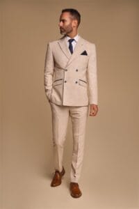Herrenanzug, 2-teilig, beige, zweireihig, maßgeschneidert – Knighthood Store