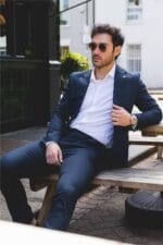 Traje de lino de verano de 2 piezas para hombre, azul marino, elegante, informal, formal, para negocios, boda, corte entallado - Knighthood Store