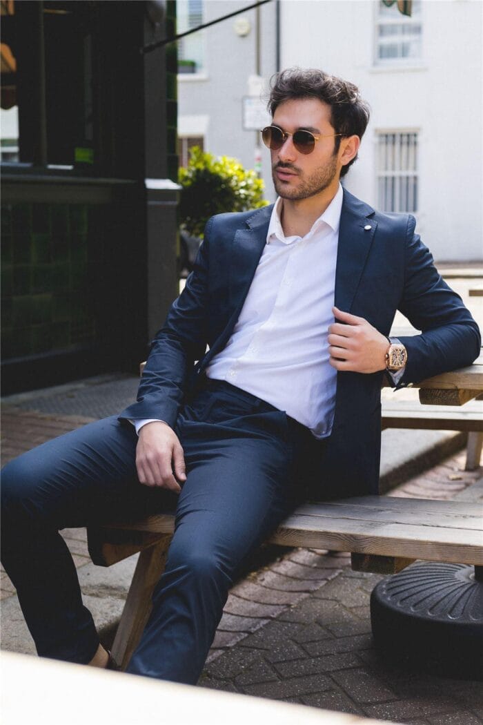 Herren 2-teiliger Sommer-Leinenanzug, Marineblau, Smart Casual, formell, Business, Hochzeit, Slim Fit - Knighthood Store