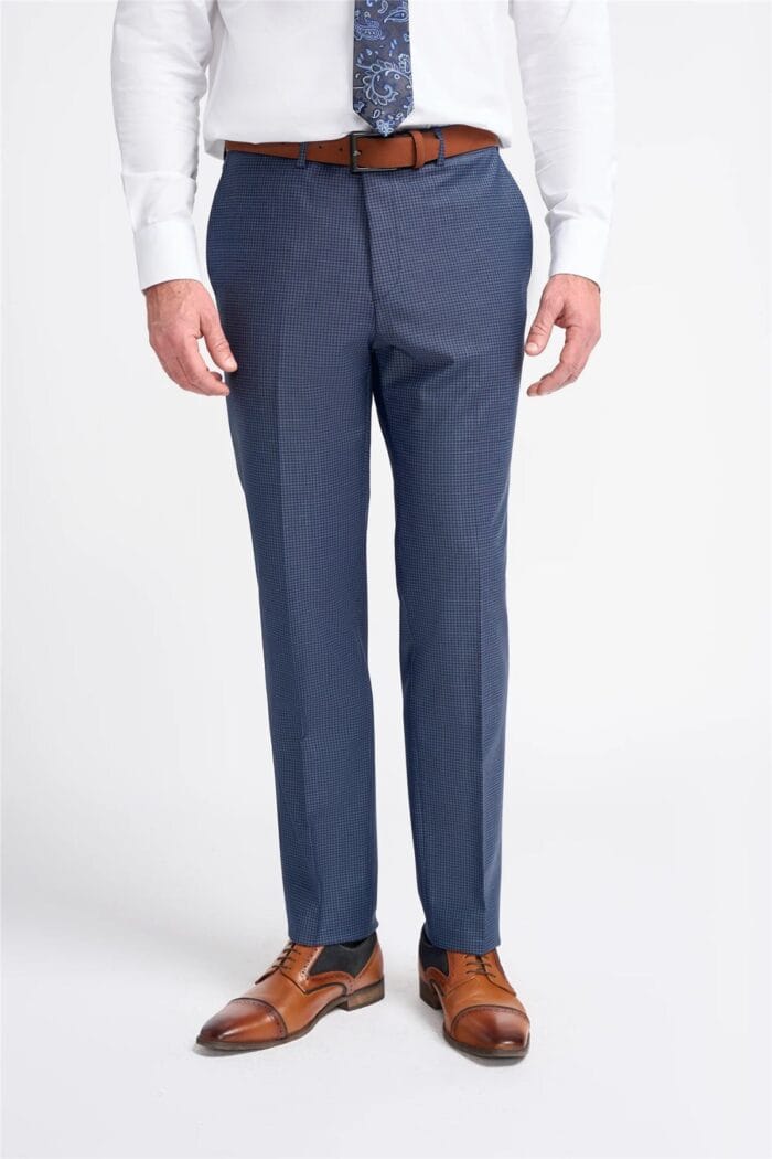Men's Trousers Navy Check Formal Suit Pants - Image 1