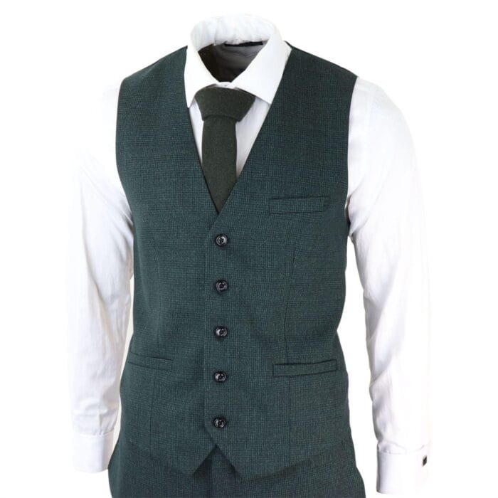 Abito da uomo a tre pezzi a quadri in tweed verde oliva, vestibilità su misura, stile classico Peaky - Knighthood Store