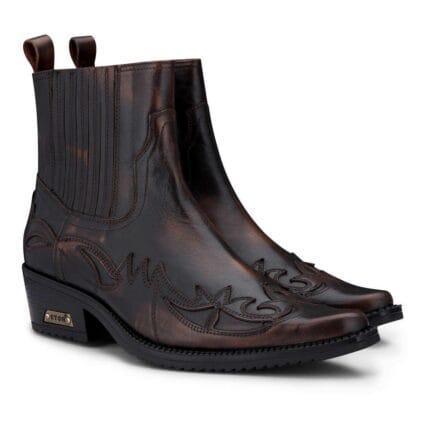Botines negros y marrones sin cordones para hombre, estilo vintage de piel auténtica, con diseño vaquero, Wincklepickers y tacón cubano - Knighthood Store