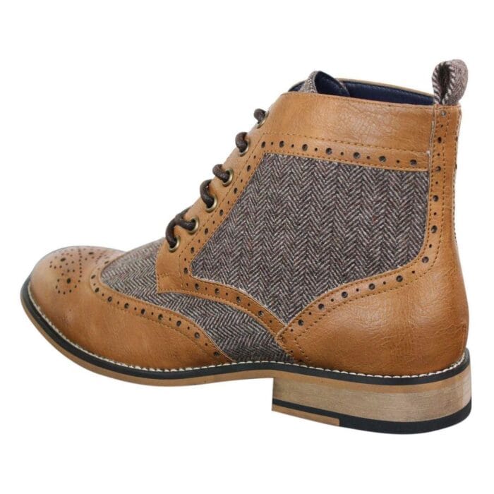Stivaletti da uomo in pelle con punta a spina di pesce in tweed Blinders Sherlock Vintage Classic - Knighthood Store