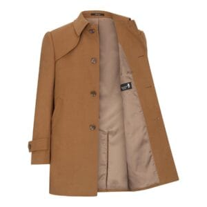 Mens Wool 3/4 Camel Tan Overcoat Classic Button Down Collar Premium Shoulder Patch - Knighthood Store