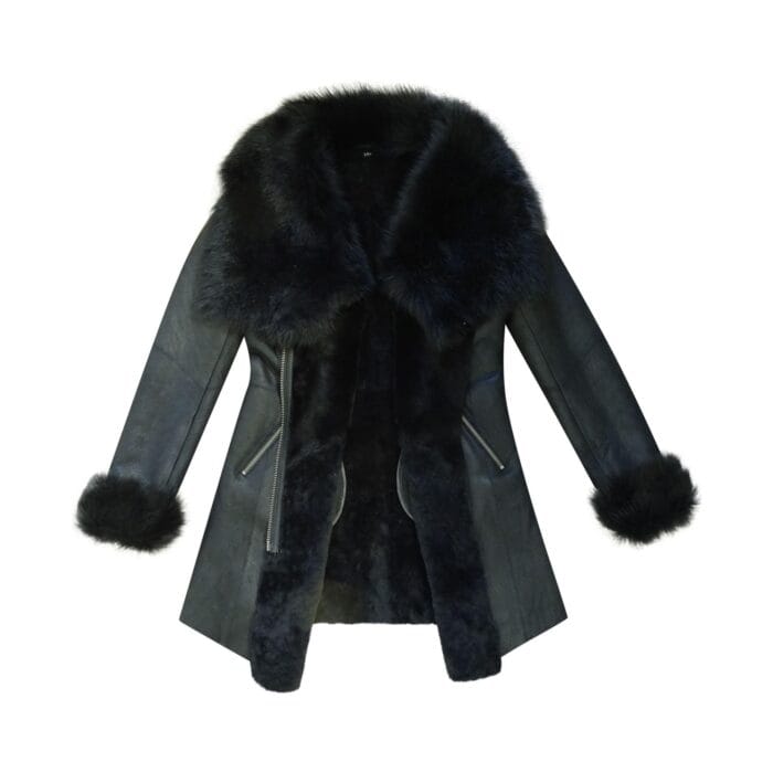 Giacca da donna in vera pelle di pecora, vestibilità slim, con cerniera incrociata 3/4, Toscana, nera, in pelle italiana - Knighthood Store