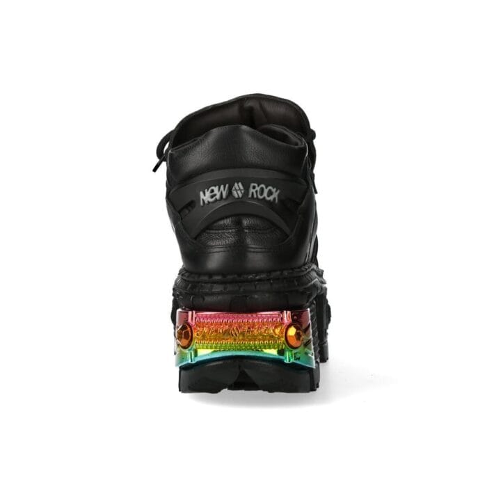 New Rock Boots WALL106-S23 Unisex Metallic Schwarze Leder Plateau Gothic Stiefel - Knighthood Store