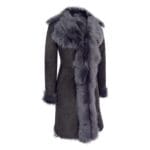 Manteau 3/4 gris en peau de mouton véritable de Toscane, coupe ajustée, pour femme - Knighthood Store