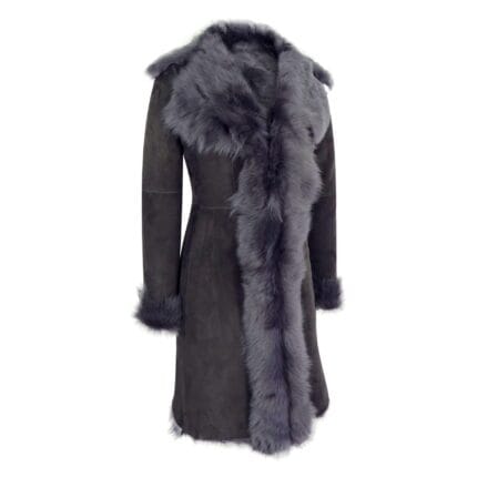 Cappotto da donna in vera pelle di pecora toscana scamosciata grigia, lunghezza 3/4, di lusso, su misura - Knighthood Store