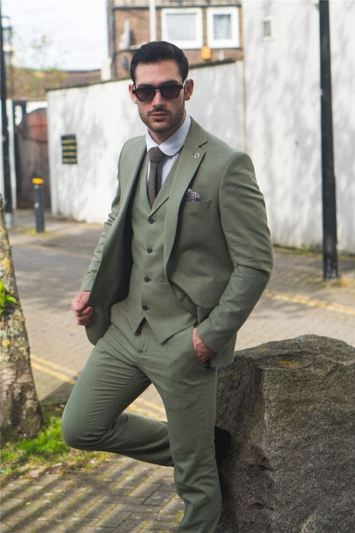 TruClothing TP-22 - Men's Sage 3 Piece Linen Summer Suit - Knighthood Store