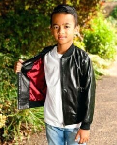 Giubbotto bomber unisex in vera pelle per ragazzi e ragazze, stile college, con cerniera, nero e blu - Knighthood Store