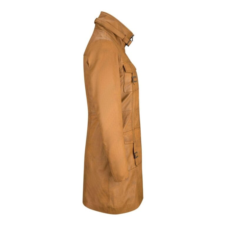Trench-coat vintage en cuir véritable noir et beige pour femme - Knighthood Store