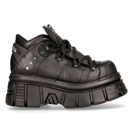New Rock 106N-S52 TOWER SHOES Metallic Schwarze Leder Biker Punk Gothic Stiefel - Knighthood Store