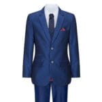 Boys 3 Piece Shiny Blue Wedding Party Suit Tailored Fit Smart Formal - Knighthood Store
