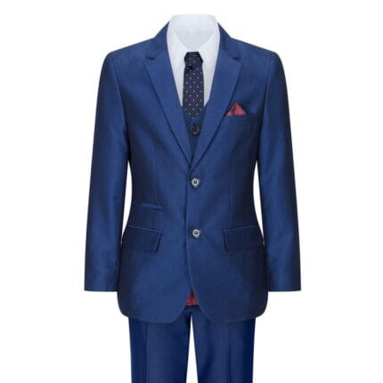 Boys 3 Piece Shiny Blue Wedding Party Suit Tailored Fit Smart Formal - Knighthood Store