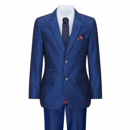 Boys 3 Piece Shiny Blue Wedding Party Suit Tailored Fit Smart Formal - Knighthood Store