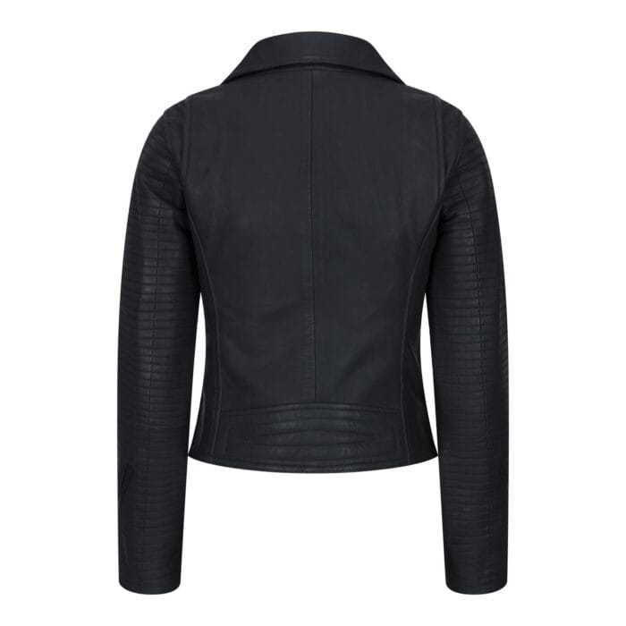 Womens Cross Zip Biker Leather Jacket Matt Black Stitch Design Slim Fit Vintage Retro - Knighthood Store