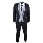 Costume de mariage 4 pièces pour homme, col châle, style vintage, noir et argent, avec cravate - Knighthood Store