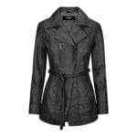 Damenjacke aus echtem, weichem, italienischem, schwarzem Leder, mittellang - Knighthood Store