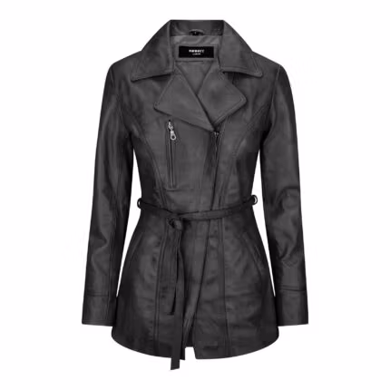 Ladies Women Real Soft Italian Black Leather Mid Length Jacket - Knighthood Store